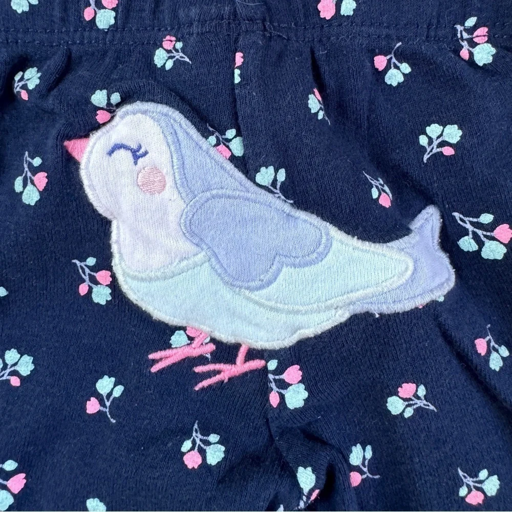 Navy Blue Flower Leggings with Bird Bum